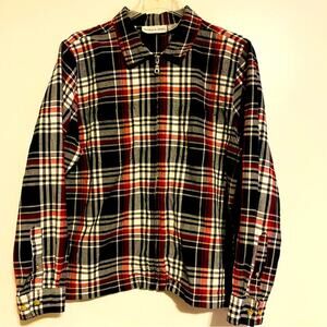 Victoria Jones Zip Up Jacket Womens Large Plaid Multicolor Cotton Long Sleeves